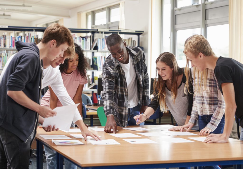 Students at a library table
